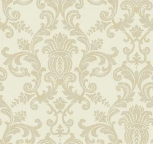 DC1351 Beige Book Silk Damask Floral Wallpaper - Picture 1 of 1