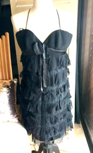 New Laundry by Shelli Segal Black Cocktail Dress Sz 2 Silk Lace Ruffles NWT - Picture 1 of 10