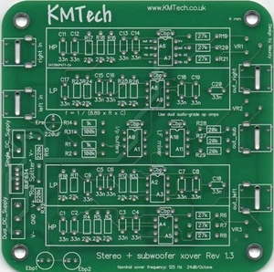 KMTech 24dB/oct stereo active crossover single sub output Buttkicker PCB v1.3. - Picture 1 of 7