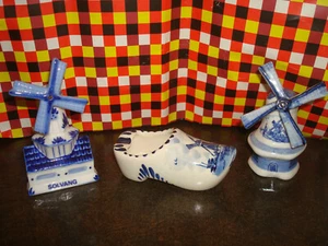 Set 3 Vintage blaue DELFT HOLLAND WINDMÜHLEN (2) & Holland Schuh Clog (1) - Bild 1 von 7