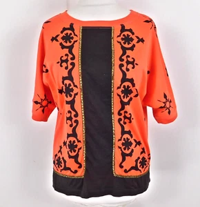 Vintage OK’d Orange Black Graphic T-Shirt Size 14/16 Boxy Made in Italy 1990’s - Picture 1 of 8