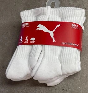Puma 6 Pack Boy's 1/2 Terry Crew Socks -White/Dark Grey - Picture 1 of 4
