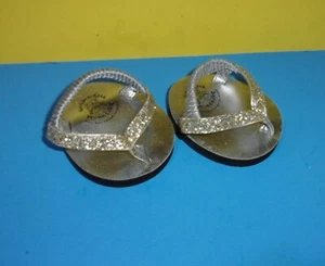 Coppia sandali scintillanti Build A Bear Workshop glitter argento scarpe tanga ciabatte - Foto 1 di 1