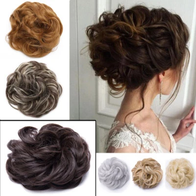 Real Natural Curly Messy Bun Scrunchie Chignon Updo Hair Extensions as Human HYT - Imagem 1 de 4