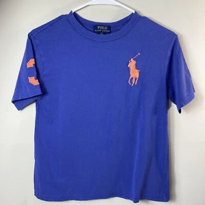 Polo Ralph Lauren Blue Orange Big Pony Horse #3 T-shirt Boys Youth Medium - Picture 1 of 5