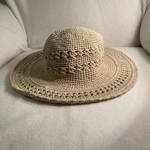 San Diego Hat Co Women’s Beige Cotton Crochet Hat W/ Large Brim - Picture 1 of 5