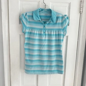 Vintage Y2K Sonoma Womens Sz M Short Sleeve Collard Shirt White Blue Preppy Top - Picture 1 of 8