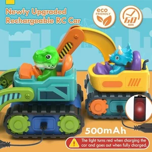 Remote Control Car 2 Pack, Dinosaur Construction Vehicle RC Cars, Cartoon RC Rac - Picture 1 of 9