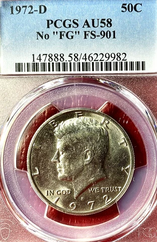 1972-D KENNEDY HALF NO "FG" FS-901 PCGS AU-58! Cover