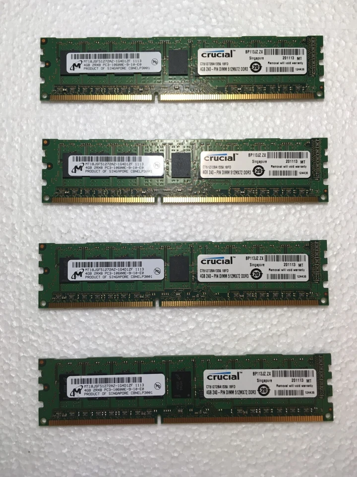 Crucial 16GB (4x 4GB) DDR3 ECC Registered RAM CT51272BA1339.18FD from Dell T1600 - Image 1 of 1
