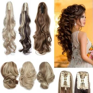 Real Thick Ponytail Jaw Clip in Pony Tail Hair Extensions As Human Straight Wavy - Picture 1 of 44