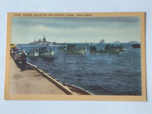 Postal CA San Diego Navy Shore Leave Pacific Coast Dock View 1940’s - Imagen 1 de 2