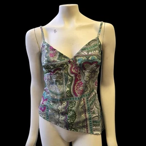 Vintage 90s Y2K Fairy Whimsigoth M Paisley Babydoll Tank Top Green Pink Asymmetr - Bild 1 von 13
