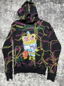VTG Ed Hardy By Christian Audigier Womens M Hoodie Dragon Rose Skull Full Zip - Picture 1 of 24