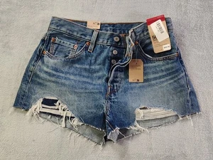 Levis 501 Jeansshorts Damen Größe 28 Blau Distressed High Rise Knopfleiste - Bild 1 von 17