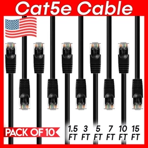 10 PACK Cat5e Cable Black Cat 5 Patch Cord Ethernet RJ45 Connectors LAN Wire - Picture 1 of 12