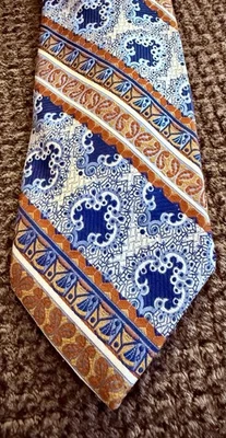 Corbata de seda vintage Oleg Cassini Harris & Frank azul naranja cachemira Birmania años 60 Foto 1 de 4