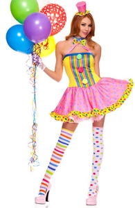 Sexy Adult Halloween Circus Cutie Clown Costume w Thigh-High Stockings & Gloves - Picture 1 of 2