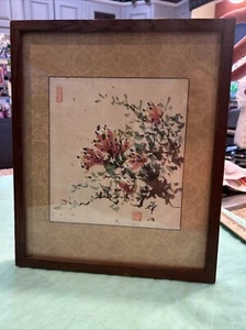 Vintage Chinese Japanese Asian Painting Artwork Branch Flower Blossom Framed - Picture 1 of 14