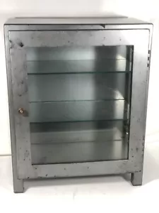 Vintage Steel & Glass Shelf Freestanding Medical Cabinet Dentist Storage Display - Picture 1 of 12