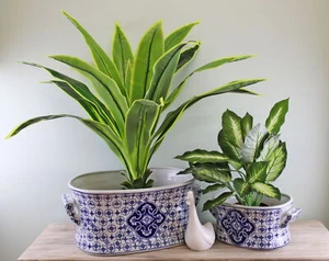Fußbad Übertöpfe Töpfe 2 Keramik blau weiß rund Design Haus Garten Deko - Bild 1 von 3