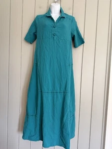 Dunes Maxi Dress S Small Short Sleeves Cotton Gauze Teal Green Collar Beach Boho - Picture 1 of 6