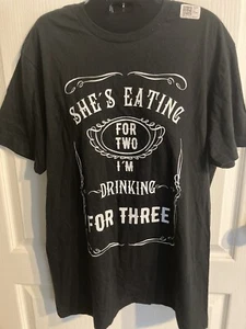 Men’s Maternity T-shirt Medium-She’s Eating For Two I’m Drinking For Three - Picture 1 of 1