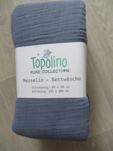 Topolino Pure Collection Musselin Bettwäsche 135x200,80x80 Blaugrau Neu - Bild 1 von 2