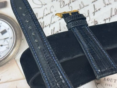 Correa de reloj vintage Teju Lizard 20 mm azul claro acolchada cosida genuina años 60 Foto 1 de 4