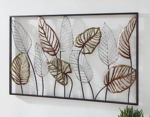 3D Wandbild Metallbild Blätter schwarz 99x56 cm Metallic Wanddeko Wandschmuck - Bild 1 von 6