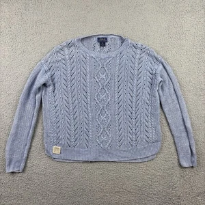 Polo Ralph Lauren Sweater Girls XL (16) Blue Linen Open Cable Knit Pullover - Picture 1 of 13