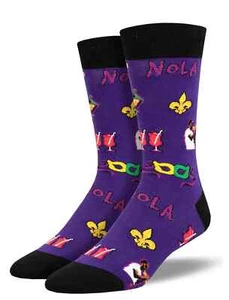 Mardi Gras New Orleans Men's Crew Novelty Socks - Picture 1 of 1