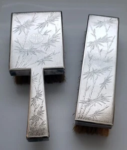 ANTIKES CHINESISCHES SILBER-PINSEL-SET UM 1900 90 BAMBUSMOTIV, ZUM ANPACKEN - Bild 1 von 4