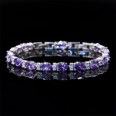Women Fashion Tennis Chain Bracelet Blue Crystal Diamond Simplicity Bangles Gift - Image 1 of 4