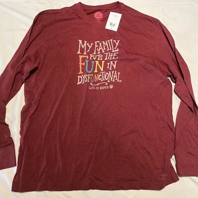 My Family Puts the Fun in Dysfunctional Life is Good Men's XXL Red Shirt NEW TAG - Image 1 of 4
