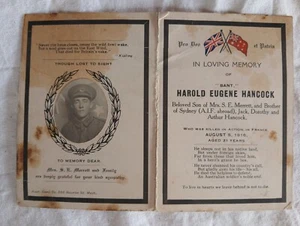 Australian WW1 Memorial card. 22/Bn. KIA 5/8/16 aged 21. Real photo inside. - Picture 1 of 5