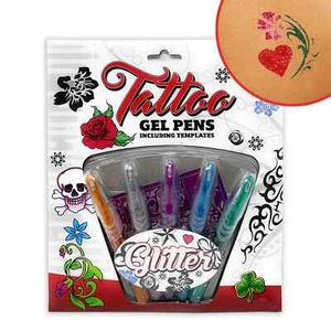 Gelstift Tattoo Stift Glitzer metallic set Kinder bemalen Haut Schablone Mädchen - Bild 1 von 7