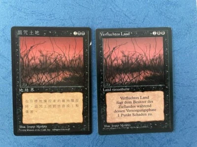 MTG 2X BLACK BORDERED CURSED LAND FBB CHINESE + GERMAN ENCHANTMENT UNCOMMON - Image 1 of 4