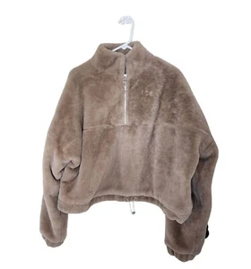 Motel Rocks Nero Jacke taupe grau Fleece Groovy Pullover Half Zip Kunstfell Neu mit Etikett - Bild 1 von 7