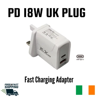 Type-C Fast Charger UK Plug Wall Adapter For iPhone 15 14 13 12 X 18W PD USB 3.0 - Image 1 of 4