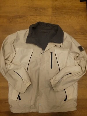 Nautica Reversible Fleece Jacket Mens Size L Beige Beige Mock Neck Full Zipper - Image 1 of 4