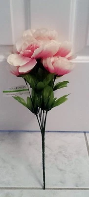 花卉花园 7 干粉色和白色织物牡丹花束牡丹布什 — 第 1/4 张图片