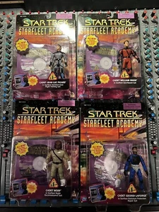 Star Trek Starfleet Academy Action Figures Complete Set Lot of 4 1996 Picard, CD - Picture 1 of 2