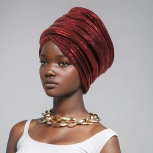 African Women Head Wrap Turban Cap Glitter Pleated Muslim Headscarf Nigerian Hat - Foto 1 di 24