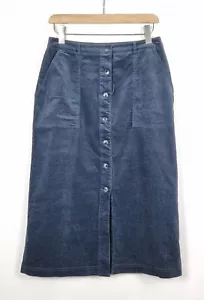 SEASALT DUALITY MIDI SKIRT UK 12 BLUE NEEDLECORD CORDUROY BUTTONS THROUGH FRONT - Picture 1 of 12