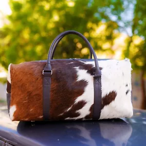 Borsone in pelle di mucca taglia grande unisex borsa da viaggio unica in pelle palestra weekend - Foto 1 di 6