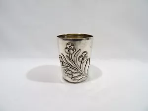 ANCIENNE TIMBALE GOBELET ART NOUVEAU DECOR IRIS MONOGRAMME EN ARGENT MASSIF - Bild 1 von 13