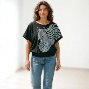 De Colección Suzy Phillips Brillo Cebra Top Mujeres OS S/M Slouchy Relajado Retro Camisa Y2K - Imagen 1 de 20