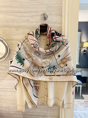 2025 Sallys 70% Cashmere 30% Silk Stole Skull Print Double Face Scarf Shawl 53" - Image 1 of 4