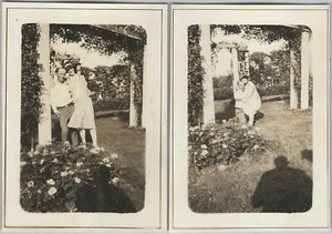Man Woman Romance Garden Flower Arbor Two 1920s Original Fashion Snapshots - Picture 1 of 1